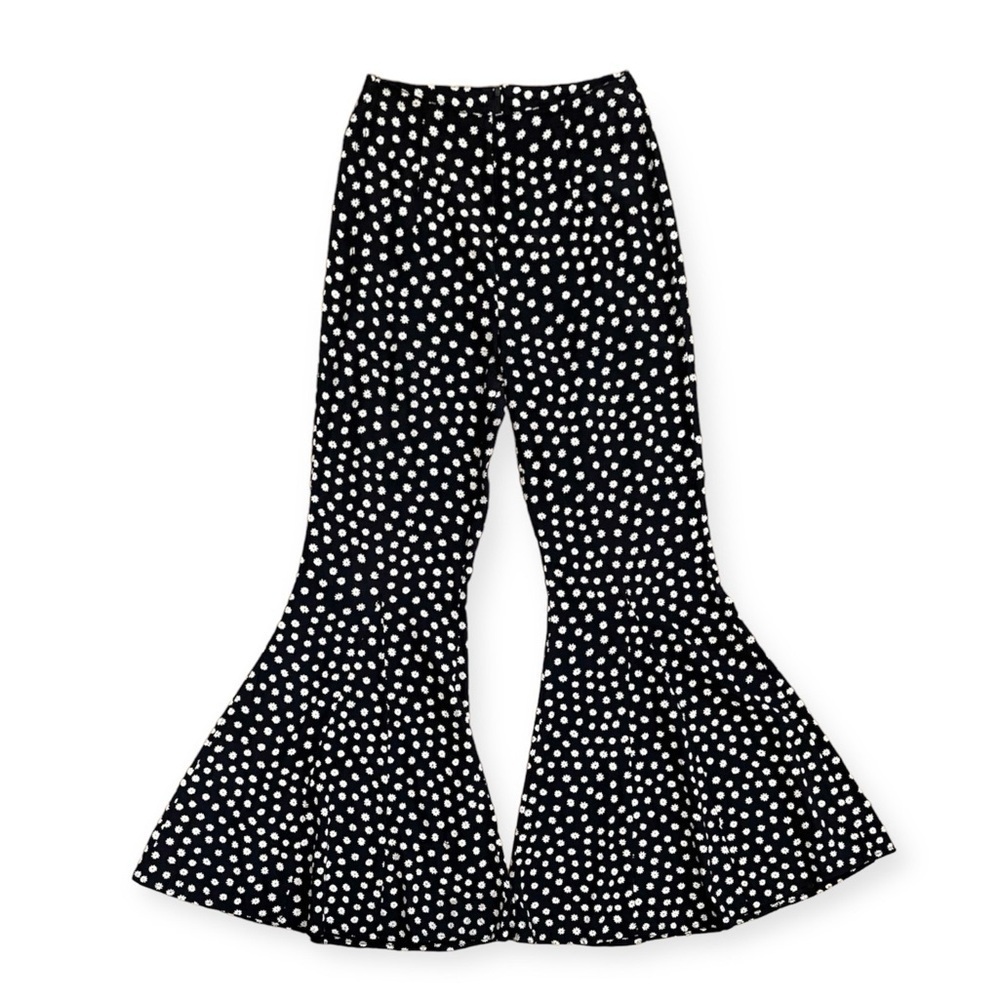 Contempo Casuals Vintage 90s Daisy Floral Flare Pant Bell Bottoms Black XS